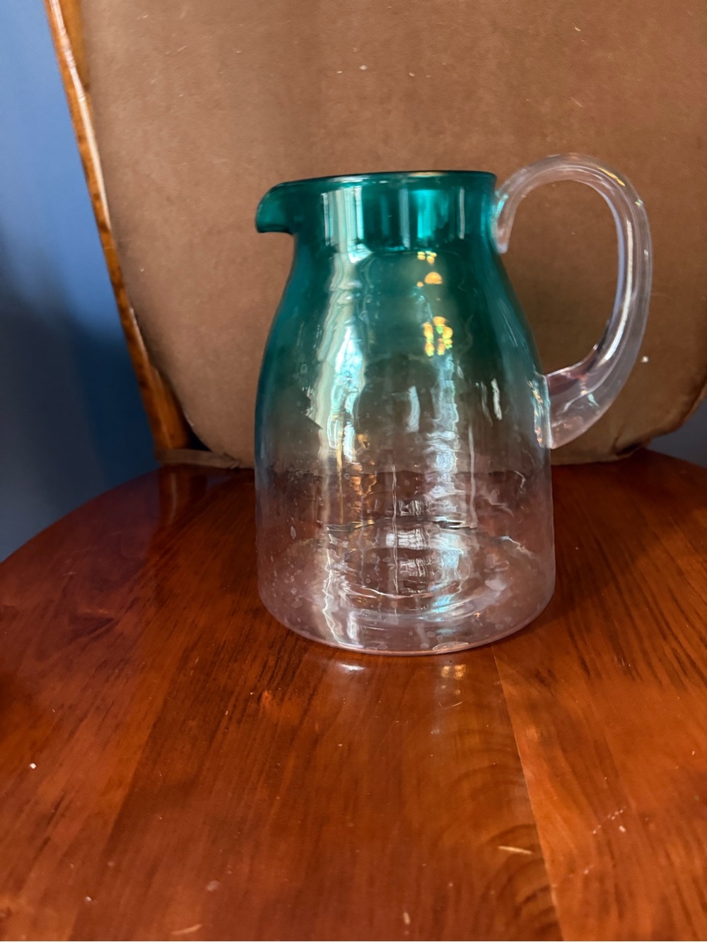 Green-Tinted Glass Pitcher with Clear Handle